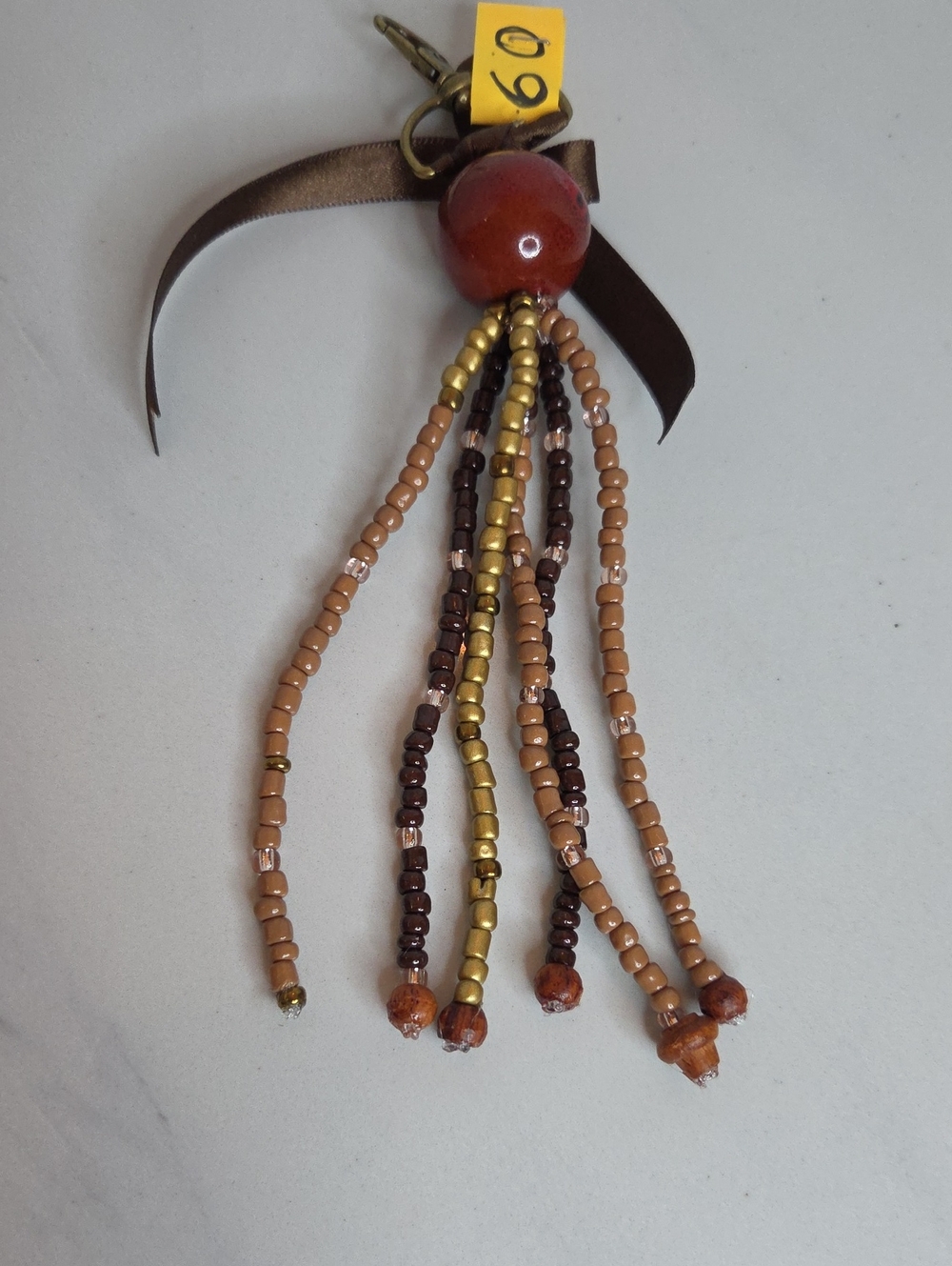 60 - Beaded Tassel Bag Charm in Brown and Gold